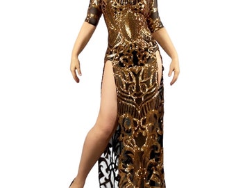Shimmering Sheer Sequin Dress: Showgirl Costume for Exotic Dance, Party, Club, Festival & Gogo Performances