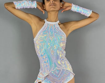 Enchanting Unicorn Fairy Sequin Leotard: Exotic Dance Costume for Bridal, Showgirl & Circus Performances