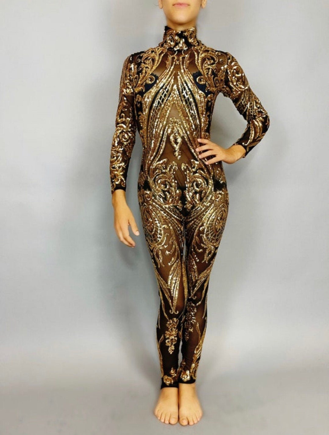 Gold Sequins Catsuit. Contortionist Costume Elegant Sexy - Etsy