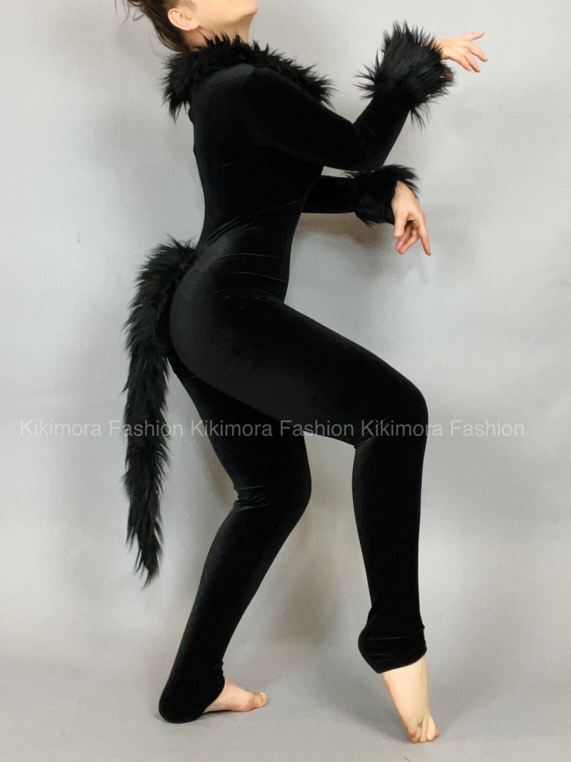 Black cat costume exotic Dance wear Cat woman velvet Etsy