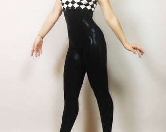 Circus theme fashion // High waisted Catsuit.  bodysuit costume // woman outfit // jumpsuit // dancer /// leotard // gym // yoga // Lycra/