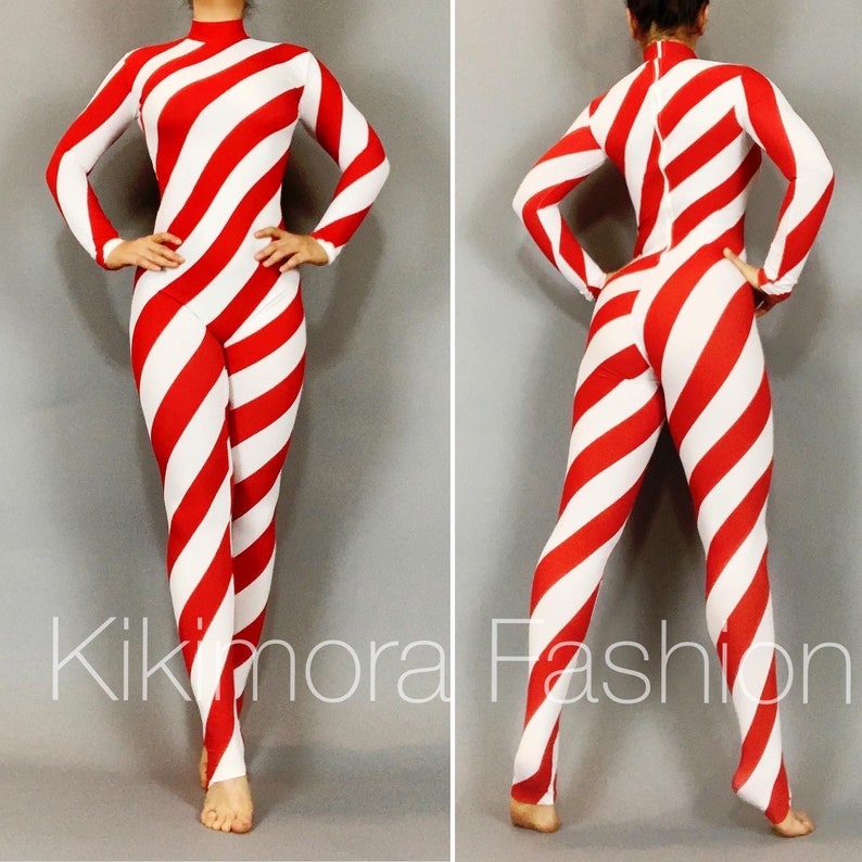 Candy Cane Bodysuit for Woman or Man Showgirl Costume Etsy UK
