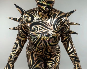Shrug with spikes. Futuristic clothing, trending now, festival outfit, exotic dance wear, creature costume, rave party, club outfit.