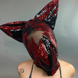 Cat Ears Sequin Headpiece,Festival Headpiece,Beautiful Sequin face mask,Fantasy creature,Futuristic Clothing, Sequin Face mask,Trending Now.