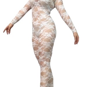 Lace Catsuit: Sheer Stretch Bodysuit, Exotic Dance Costume