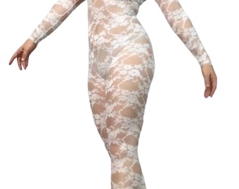 Lace catsuit ,Sheer Bodysuit for Woman or man, wedding bodysuit ,Beautiful Contortion costume, exotic dance wear