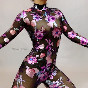 Beautiful Catsuit costume, Sheer Bodysuit, Trending now, aerialist gift, contortionist costume, Exotic Dance wear.. image 3