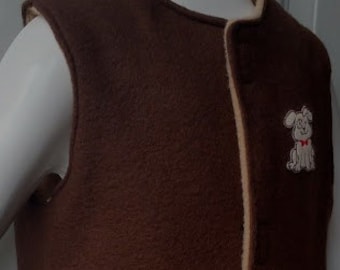 Reversible Brown Fleece Vest: Boys Puppy Applique, 12-18 Months