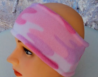 Camo Winter Headwear, Camo Fleece Earmuffs,  Pink Camo Ear Warmers, Girls Fleece Headband, Camo Winter Ear Warmers, Camo Winter Ear bands