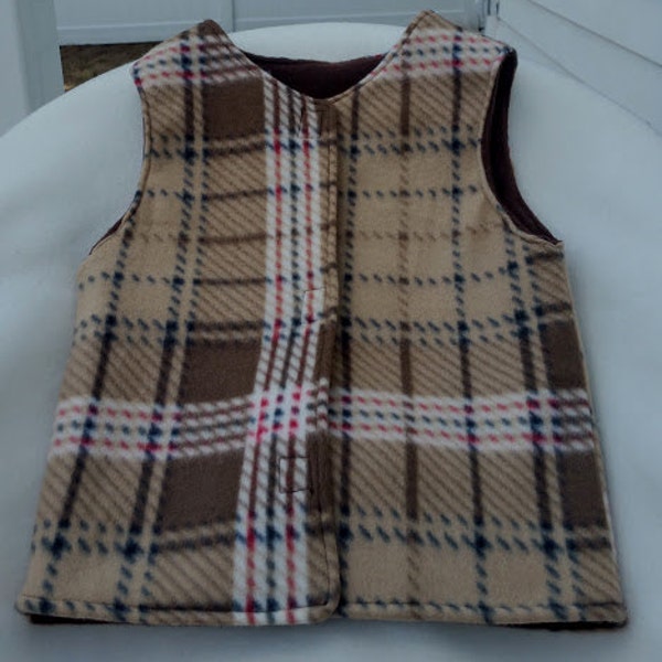 Girls Fleece Vest, Fleece Vest Kids, Plaid Fleece Vest, Beige Plaid Fleece Vest, Toddler Fleece Vest, Infant Fleece Vest, Kids Winter Vest