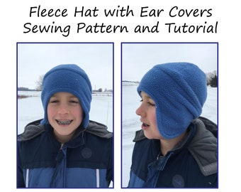 Fleece Hat with Ear Covers Sewing Pattern Winter Hat Sewing Pattern