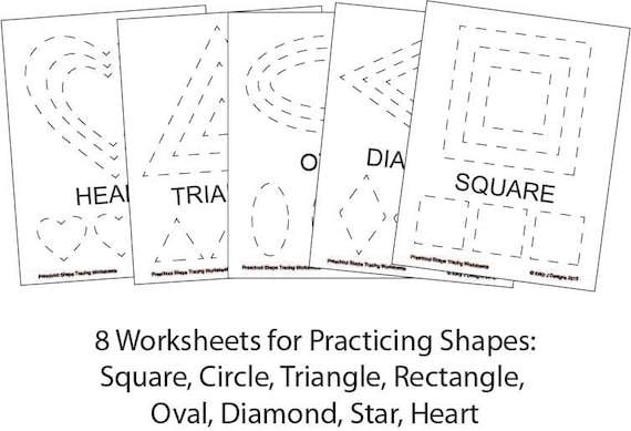 preschool shape tracing worksheet pdf printables etsy