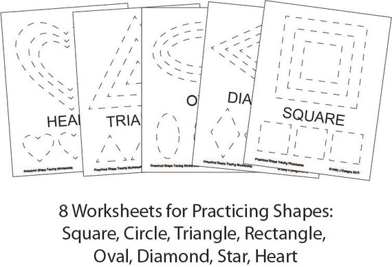 preschool shape tracing worksheet pdf printables etsy