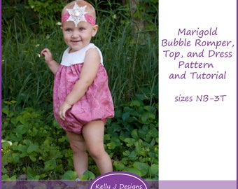 Marigold Infant and Toddler Bubble Romper, Top, and Dress PDF Sewing Pattern Infant and Toddler Romper Dress Sewing Pattern Sunsuit Pattern