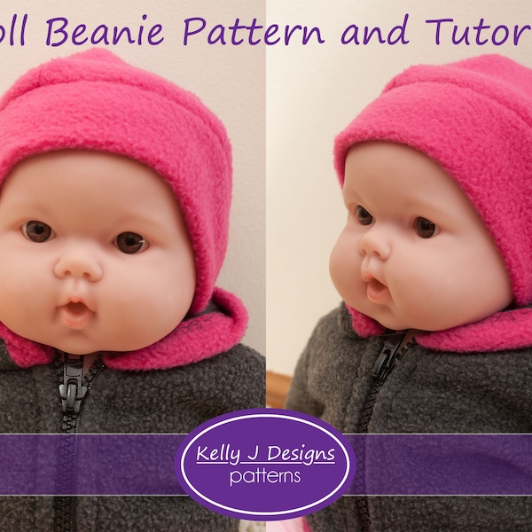 Doll Fleece Beanie PDF Sewing Pattern, Doll Hat Pattern