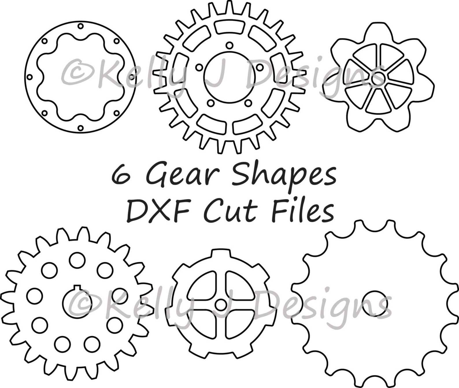 Gear Cut File Gear DXF Includes 6 Gear Shapes Etsy