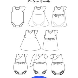 PATTERN BUNDLE Azalea Skirted Bodysuit and Clematis Bubble Romper PDF Sewing Patterns Infant and Toddler Bodysuit and Romper Pattern