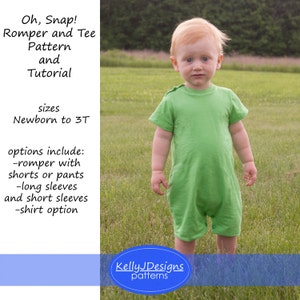 Oh, Snap! Romper and Tee Pattern and Tutorial Snap-Shoulder Romper and T-shirt Pattern for Infants and Toddlers