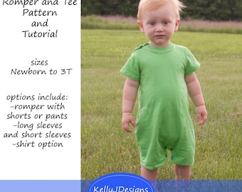 ¡Oh, chasquido! Patrón y tutorial de mameluco y camiseta Patrón de mameluco y camiseta con hombros a presión para bebés y niños pequeños