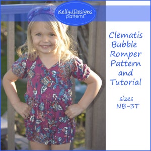 Clematis Bubble Romper Pattern and Tutorial Sewing PDF Pattern Infant and Toddler Bubble Romper