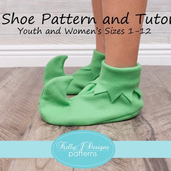 Patrón y tutorial en PDF de Elf Shoe Tallas 1-12 para jóvenes y mujeres