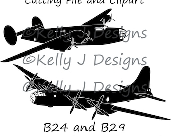 Military Aircraft Cutting File and Clipart Files, B-29 Superfortress and B24 Liberator Military Aircraft DXF and SVG