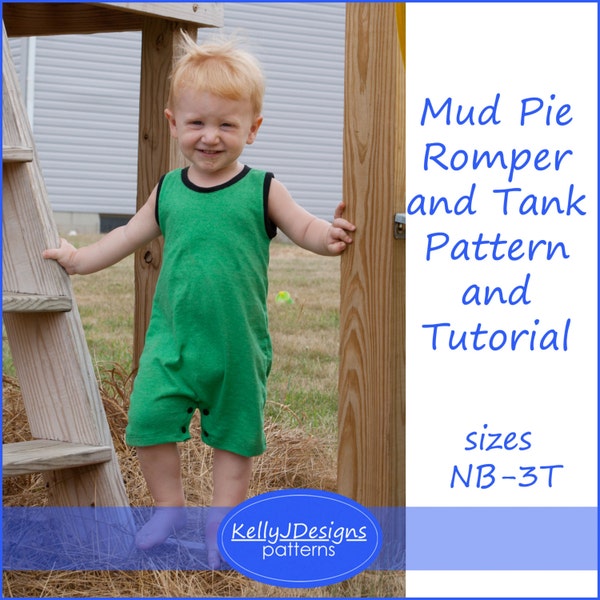 Mud Pie Romper and Tank Pattern and Tutorial sizes NB-3T Tank Romper PDF Sewing Pattern