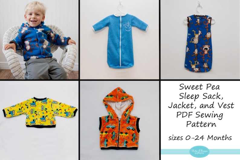 Patrón de saco de dormir, chaqueta y chaleco Sweet Pea tallas 0-24 M imagen 5