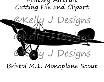 World War 1 Military Aircraft Cutting File and Clipart Files, Bristol M.1. Monoplane Scout DXF and SVG