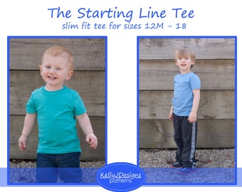 Starting Line Tee PDF Sewing Pattern Kids' Long Sleeve T-shirt Short Sleeve T-shirt PDF Sewing Pattern and Tutorial Sizes 12M-18