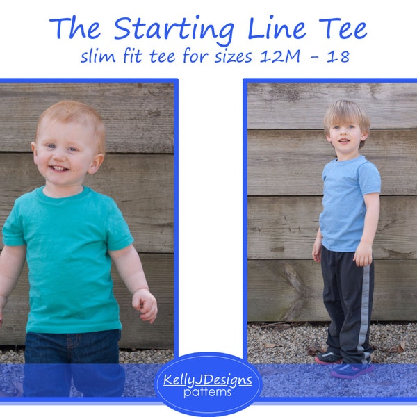 Starting Line Tee PDF Sewing Pattern Kids' Long Sleeve T-shirt Short Sleeve T-shirt PDF Sewing Pattern and Tutorial Sizes 12M-18