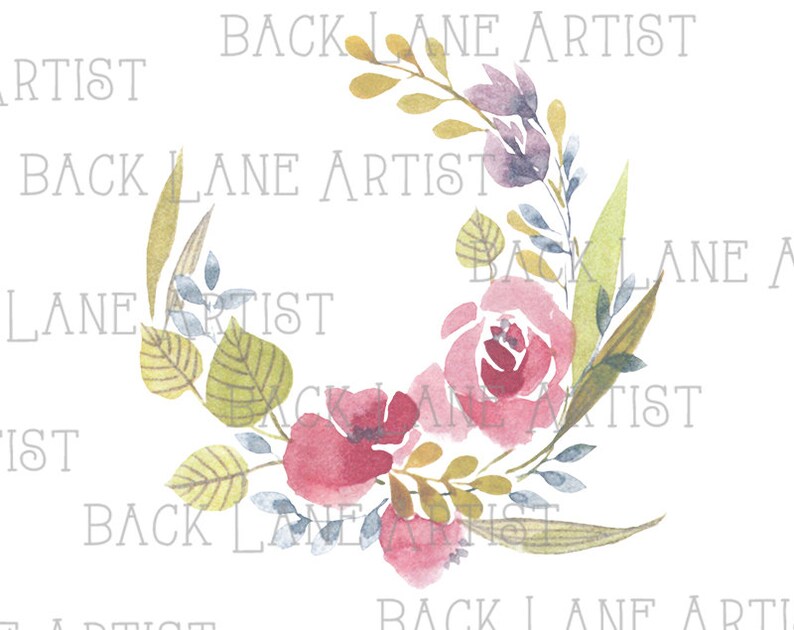 Floral Wreath Flowers Frame Wedding invitation Watercolor Drawing Clipart Illustration Instant Download PNG JPG DigiArt Image Drawing Ld80