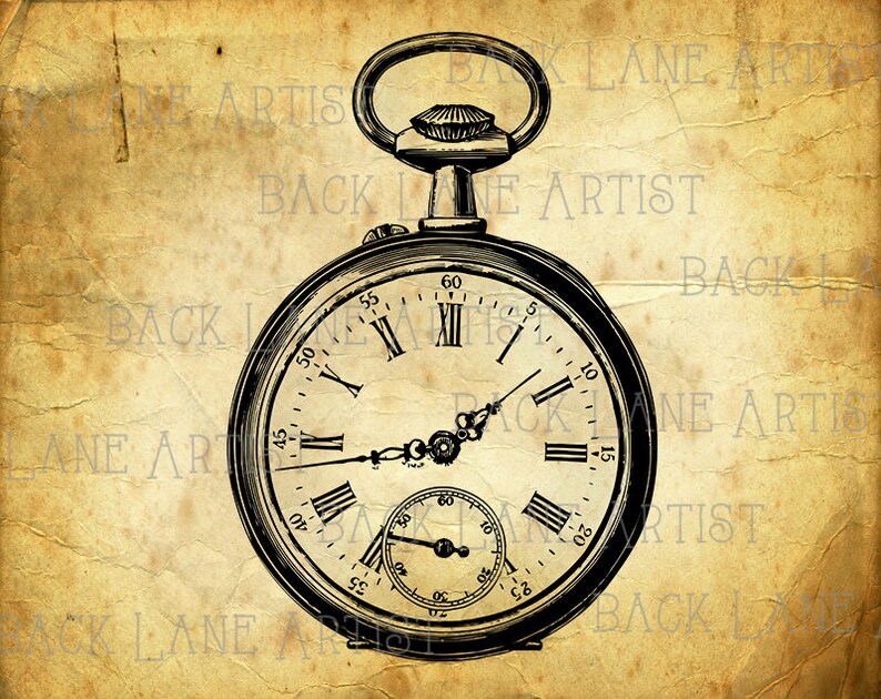 Vintage Pocket Watch Clipart Lineart Illustration Instant Etsy