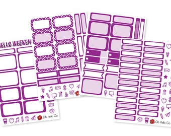 Purple Functional Boxes Sticker Set - Bullet Journal, Planners, Erin Condren