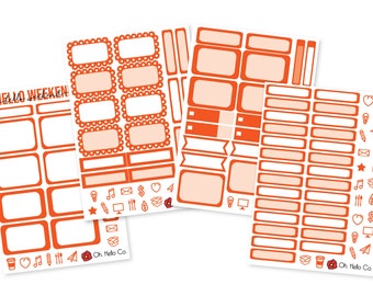 Orange Functional Boxes Sticker Set - Bullet Journal, Planners, Erin Condren