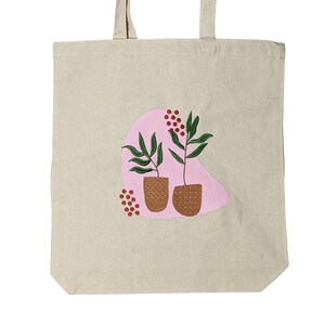 Hand Painted Plant Embroidered Tote Bag, Eco-Friendly Farmers' Market Shopping Bag image 3