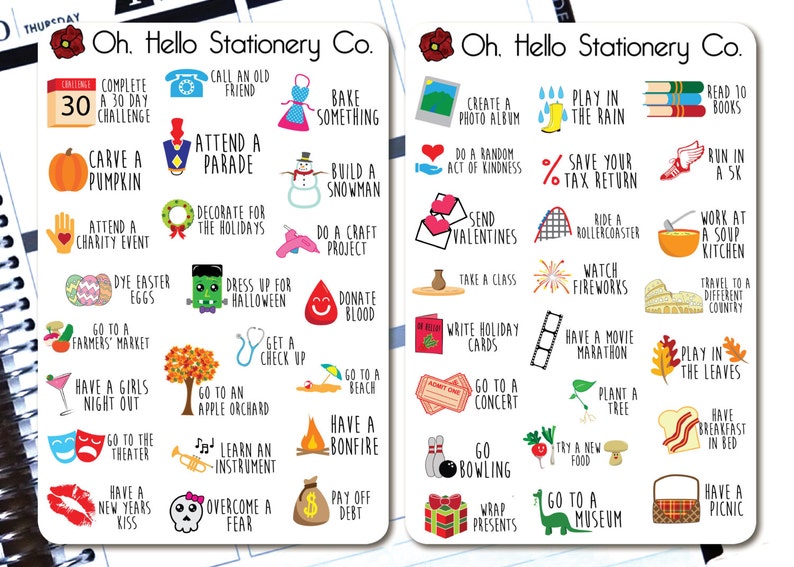May include: A white card with a colorful illustration of 30 different activities to do throughout the year. The card is titled "Oh. Hello Stationery Co."