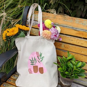 Hand Painted Plant Embroidered Tote Bag, Eco-Friendly Farmers' Market Shopping Bag image 5