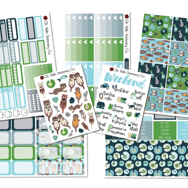 Planner Stickers Adorable Otters Weekly Kit & Individual Sheets - Erin Condren Life Planners