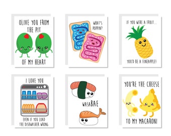 It's All About Food and Puns Greeting Card Set or Single - Dishwasher, Pineapple, Pop Tart, Sushi, Macaroni and Cheese - Set #36