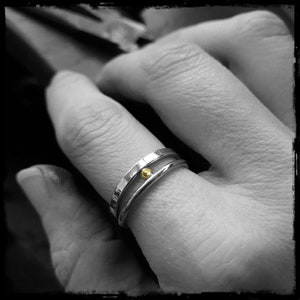 Contemporary ring in solid silver and native gold -Original engagement ring with a refined design- Designer jewelry- Double Ring for women
