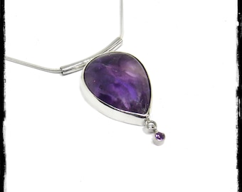 Romantic and modern style Amethysts and Sterling Silver pendant necklace
