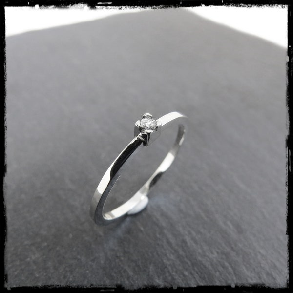 Bague Anneau Solitaire en argent massif, oxyde de zirconium blanc ou diamant- bague de fiancailles