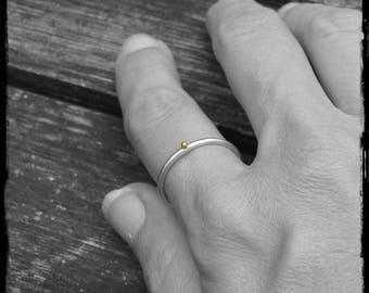 Simple and pure silver and gold native ring - Contemporary engagement ring - Designer jewelery - Silver and gold simple ring
