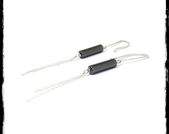 Long earrings in 925 sterling silver and Hematite - Design and elegant - Contemporary designer jewelry