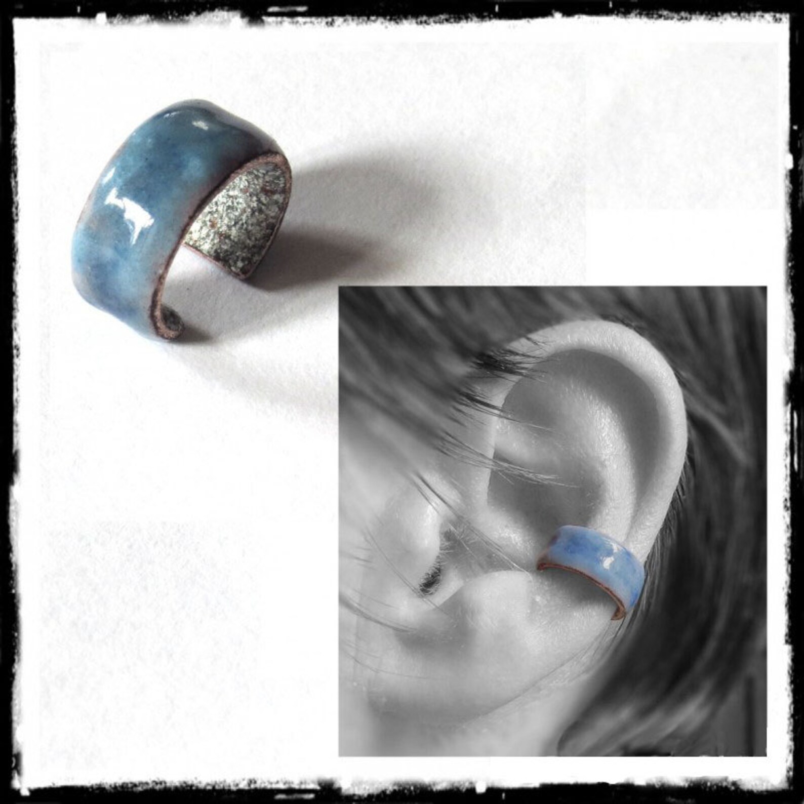 Copper Earcuff and Enamels on Copper high Temperature Molten Glass