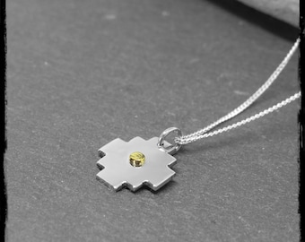 Fine necklace with chacana Andean cross pendant in solid silver with 18k gold point or gemstone of your choice