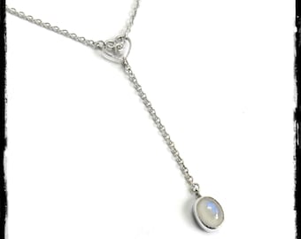 Filigram heart and moonstone pendant necklace in retro vintage style in solid 925 silver