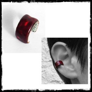 Copper earcuff and enamels on copper high temperature molten glass copper earcuff colors choice on measurement non pierced ears image 1