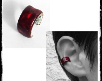 Copper earcuff and enamels on copper  (high temperature molten glass) - copper earcuff  - colors choice- on measurement- non pierced ears
